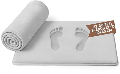 SoNiT home decor Set 2 Tappeti Scendiletto Grigio 50x80 cm, Morbido per Camera da Letto e Salotto, Antiscivolo Assorbente per Interni, Tappeto Moderno e Lavabile per Uso Quotidiano
