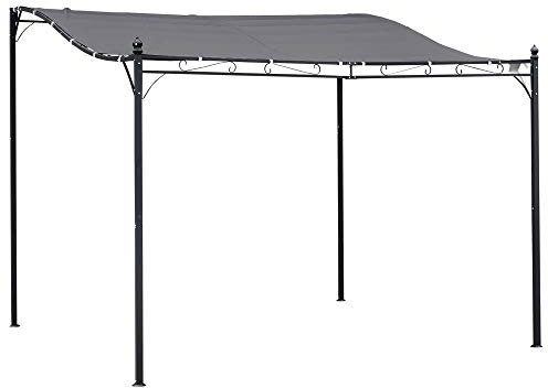 Outsunny Pergola de Jardin auvent 3 x 3 m adossable, Polyester imperméabilisé Anti-UV, métal Gris