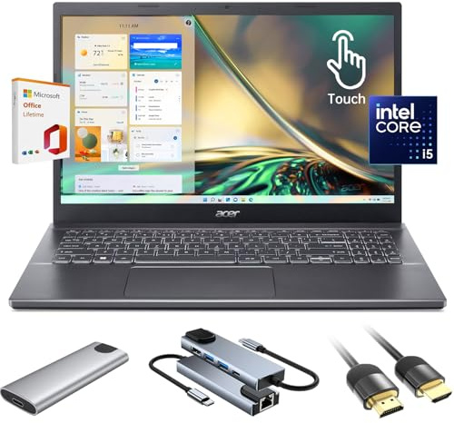 acer Aspire 5 Ordinateur portable 15,6 FHD IPS écran tactile PC pour étudiants et entreprises, Intel Core i5-13420H, 8 Go de RAM LPDDR5, 1 To SSD, webcam, Wi-Fi 6, HDMI, avec accessoire, avec
