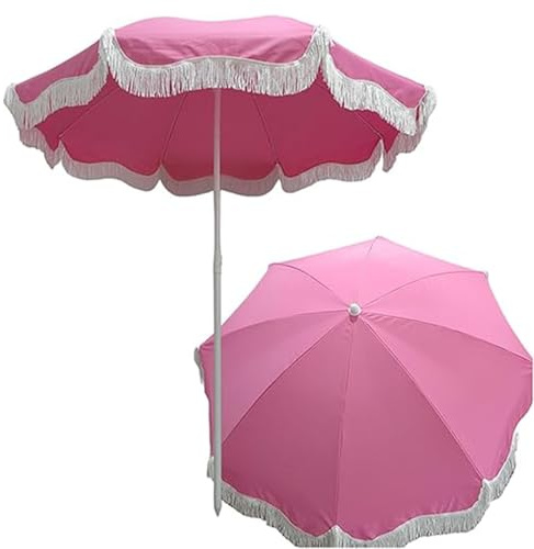 Parasol De Jardin Portable, Parasol De Plage À Pompons en Coton De 2.0 M, Parasol De Terrasse Extérieur, Mât en Acier, Protection Solaire UV50+, Imperméable