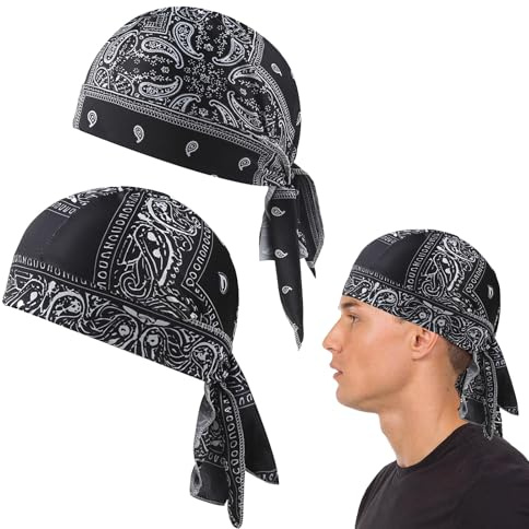 2Pcs Bandana for Men Skull Cap, Quick Dry Sports Bandana, Cycling Skull Cap Sports Hiking Skating Cycling Climbing, Sweat Wicking Sports Headwear, Protection Pirate Head Under Unisex Climbing Hiking