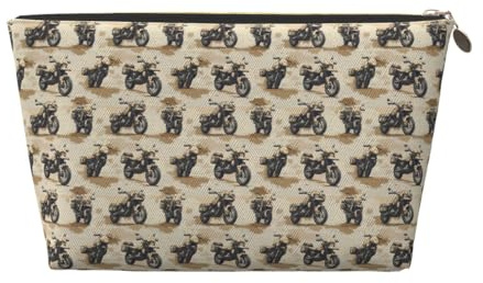 Bolsa de maquillaje con estampado de motocicleta de camuflaje, neceser de viaje para mujeres, bonito organizador de maquillaje de cuero