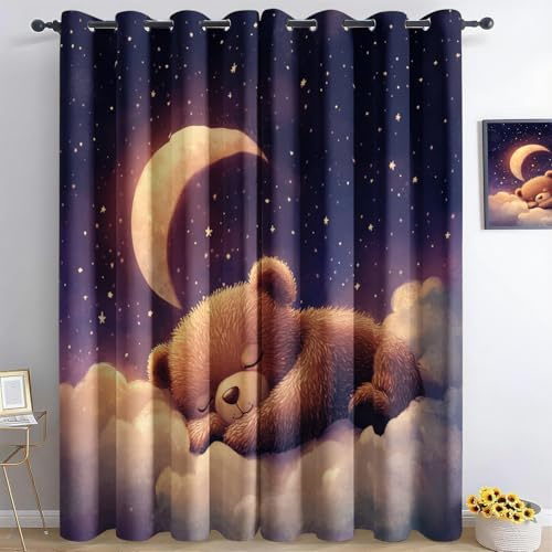 Generisch Cartoon-Bären Vorhang Schlafzimmer 2Er Set 100X140Cm(Bxh) Blickdicht Gardinen Wohnzimmer Modern 3D Vorhang Ösen Für Schlafzimmer Kinderzimmer