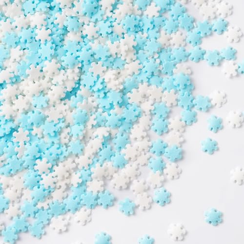 Sujoygar Essbare Schneeflocken für Torte, 130g Blaue Weiße Streusel Weihnachten für Plätzchen Kuchen Deko Muffins and Desserts, für Weihnachtsstreusel Hochzeiten Kommunion Kuchendekorationen
