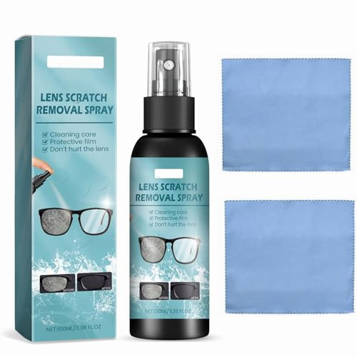 Occhiali Rimozione Graffi con Panno in Microfibra,Spray per la Rimozione dei Graffi delle Lenti,Spray per Riparazione Lenti,Sprays Per La Pulizia Degli Occhiali,Lens Scratch Removal Sprays,100 ml