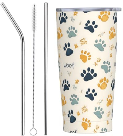 Colorful Dog Paws 1 - Vaso con tapa y popote, vasos aislados de acero inoxidable de 20 onzas, taza de café personalizada, botella de agua