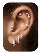 TINGN 7 Pairs Hypoallergenic Surgical Steel Earrings for Sensitive Ears 14K Gold Plated Flat Back Cartilage Earrings for Women Stud Hoop Earring Set for Multiple Piercing
