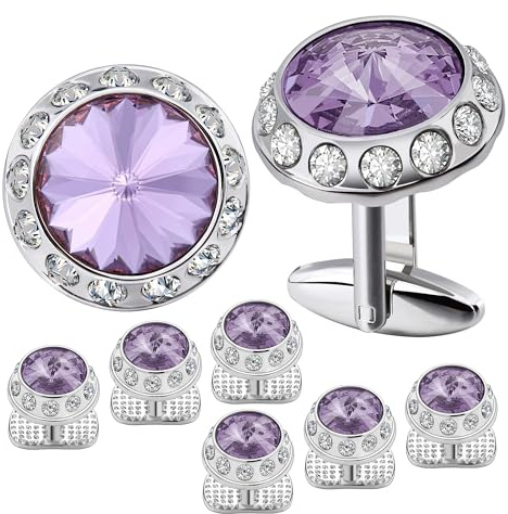 Birthstone Tuxedo uppsättningar och manschettlänkar set herrkostym formell klänning skjorta (ljuslila)