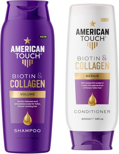 American Touch Biotin & Collagen Shampoo and Conditioner Set (2 x 400ml) – Volumising & Thickening for Fine, Thinning & Damaged Hair – Strengthens & Repairs for Fuller, Thicker Hair – for Men & Women