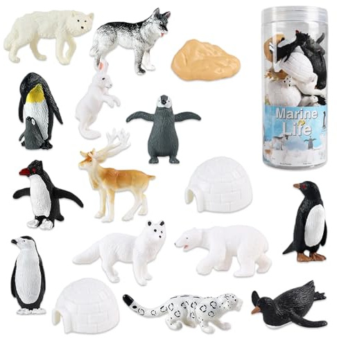 Figurine Animaux Polaires - Set de 16 Figurines en PVC, Design Réaliste, Jouet Éducatif pour Enfants, pour Garçons et Filles