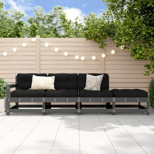 LoogCape 4-TLG. Garten-Lounge-Set, Grau Massivholz Kiefer, Robustes Outdoor Möbelset für Terrasse Balkon, Bequeme Sitzgruppe, pflegeleicht