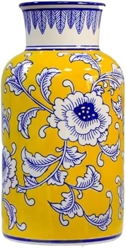 haohang Pot à Gingembre Ancien en Porcelaine Jaune Chinoise avec Couvercle hermétique, Pot en céramique à Motifs Floraux royaux - Vase décoratif et Bocal de Cuisine hermétique(Yellow,16 * 35cm)