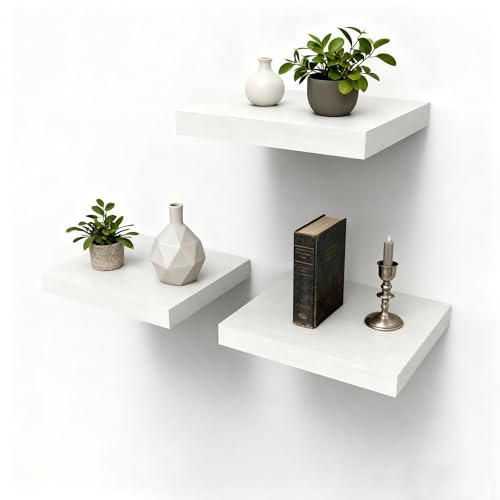 3er Set Wandbrett Wandregal Schwebend Regalboden Regalbrett Regal Wand Weiß Holz, Schweberegale/Wandboard/Hängeregal/Küchenregal/Bücherregal/Badregal/Hängeorganizer/Weiss(Eichen Holz Maserung)25x22CM