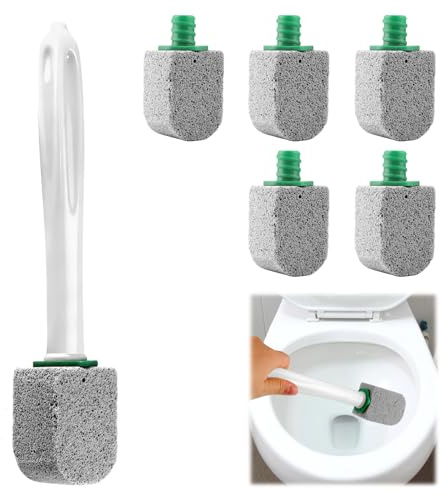 XIAOCHUAN Pumice Stone Toilet Bowl Cleaner,Bathroom Cleaner Brush Toilet Wand Refills with 1Handles For Remove Hard Water Stains with 1 Wand+ 5 Pack Pumice Stones