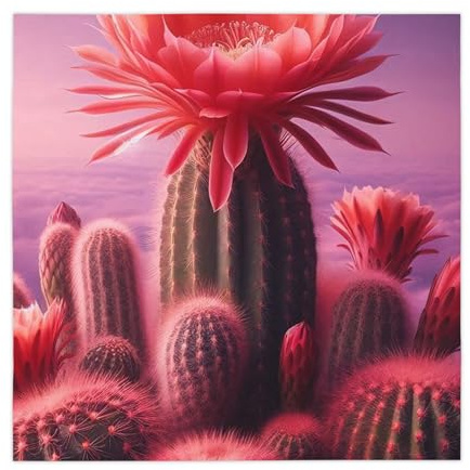 Coral Cactus Bloom Against a Lavender Sky 55x55in Polyester Tablecloth