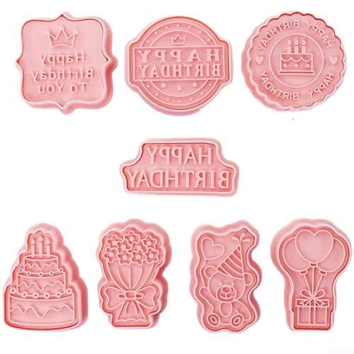 Springwillfly 8pc Cartoon-Themed Birthday Cookie Cutters For Baking Cookies Cakes Pastry And Fondant Decoration Projects