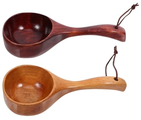 Luxshiny Cucharas Sopera de Madera para Arroz Juego de 2 Cucharones Domésticos Ideales para Cocina Portátil y Servir Comida