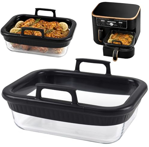 Recipiente Air Fryer,Recipientes Moldes Cristal Air Fryer Accesorios,Molde de Vidrio para Hornear para Airfryer AF400EU/ AF500EU,con Anillo de Silicona Desmontable y Asa,Apto para Lavavajillas