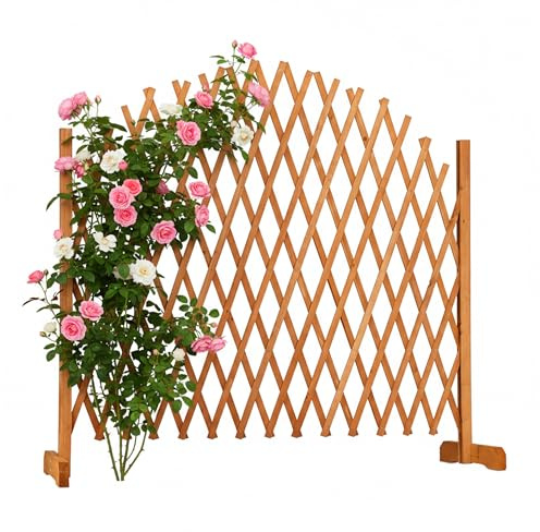 Relaxdays Enrejado de Madera para jardín, Naranja | Soporte para plantas trepadoras, Celosía extensible de pie, 200 cm