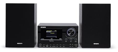 AIWA MSBTU-900DAB HiFi-system 100 W RMS, Bluetooth 5.2-mikrosystem med WiFi, Internetradio, Dab+, FM RDS, MP3-CD, USB, HDMI ARC, Phono-ingång, optisk och handkontroll