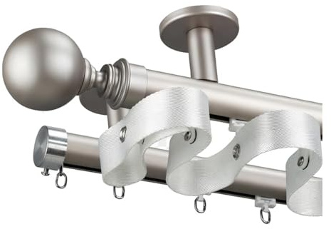 Kraftigt set med dubbla gardinstänger 130 cm/4,2 fot tak- och väggmontering, våggardin, spår med runda kuländstycken, perfekt för vardagsrum och sovrum (aprikos finish)