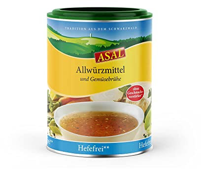 Asal Gemüsebrühe ohne Hefe 480 g für ca. 96 Teller - Gemüsebrühe mit 20% nur Kräuter, Gemüse und Gewürze, ohne Sellerie, ohne Hefe, gluten- und laktosefrei, optimal als Salzersatz, Konzentrat