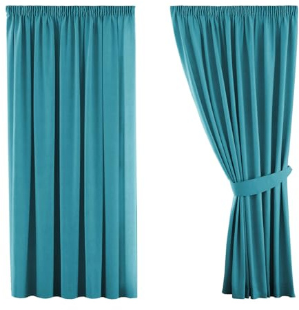H.Versailtex Blackout Curtains 2 Panels - Light Blocking Privacy Window Covering Pleat Drapes Curtains for Living Room/Children's Bedrooms, 46 Width x 54 Drop, Teal (with Two Matching Tiebacks)