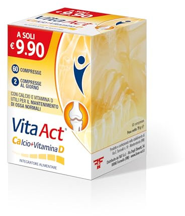 Vita Act Calcio + Vitamina D, Integratore Alimentare a base di Calcio e Vitamina D, Confezione da 60 Compresse