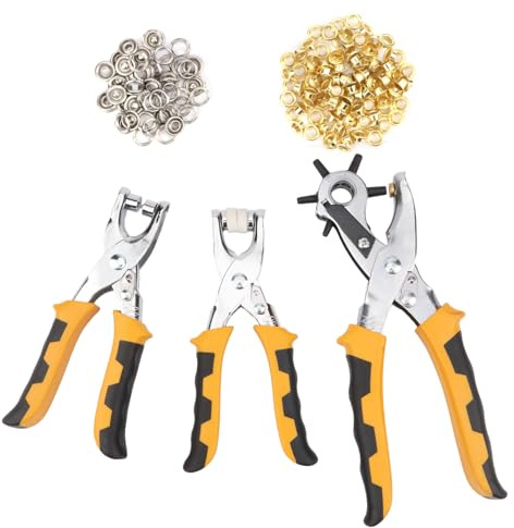 3Pcs Hole Punch Plier, Eyelet Punch Tool Set, Leather Eyelet Tool for Paper, Leather, Card, Handbag and Shoes (25X Snap Button Set, 100X Eyelets)