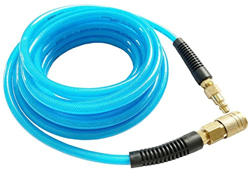 SANFU Polyurethane(PU) Reinforced 1/4”ID(6.3 x 9.8mm) x 25ft, Air Hose With 1/4” Swivel MNPT Solid Brass Quick Coupler and Plug, Transparent Blue(25’)