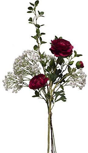 2474U Kunstblumen-Strauß Elke Seidenblumen im Strauß gebunden aus Rosen, Schleierkraut und Liguster - Witterungsbeständig - Naturgetreu