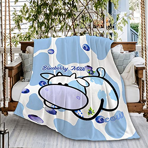 Naiagiri Cute Blueberry Milk Cow Blue Ultra Soft Flannel Fleece Throw Blankets, Microfiber Comforter Outdoor Moving Cover for Beach Picnic Couch Large 80''x60'' （Queen） Adult