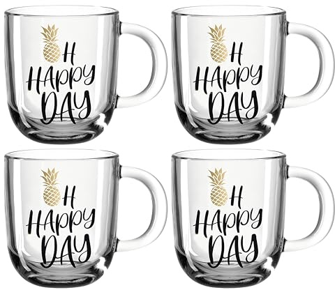 LEONARDO HOME Tasse EMOZIONE 4er-Set 400 ml-OH HAPPY DAY, 046412, Glas, Transparent