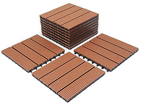EINFEBEN WPC Terrassenfliesen 30x30 cm 22er Set für 2m² in Holzoptik für Garten Balkon Bodenbelag mit Drainage und Klicksystem Terrassendielen Balkonfliesen Klickfliesen Holzfliesen Braun