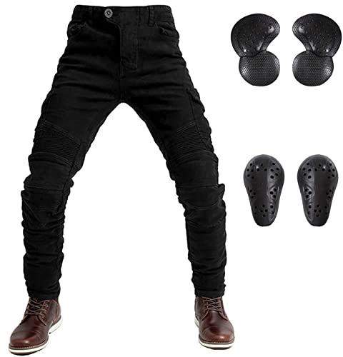 LOMENG Motorcycle Pants Motorbike Riding Denim Jeans Biker Motocross Pants with CE Removable Armored for Men Black M