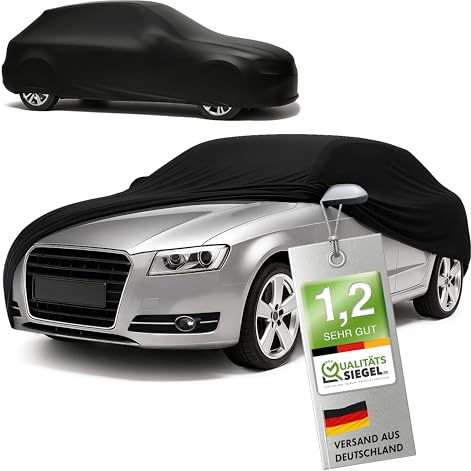 WALSER Premium Abdeckung Auto Indoor Stretch Plus Qualitätssieger Sehr Gut* - Autoplane Indoor Abdeckplane Car Cover Auto Abdeckung Stoff Autogarage Größe 4 Kombi schwarz