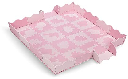 MoMi ZAWI Schaumstoff-Puzzle aus Eva-Schaumstoff, 16 Teile je 30 x 30 x 1 cm, ideal als Krabbelmatte (150x150 cm), Laufstall (120x 120x15 cm), Spielunterlage, Spielzeugaufbewahrung, rosa