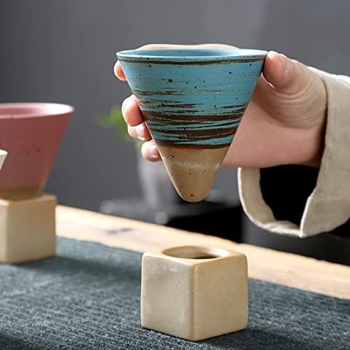 BFYDOAA Coarse Pottery Coffee Mug with Base 200ml/6.7oz Creative Cone Shape Coffee Cup Funnel Espresso Cup for Latte Tea Cocoa