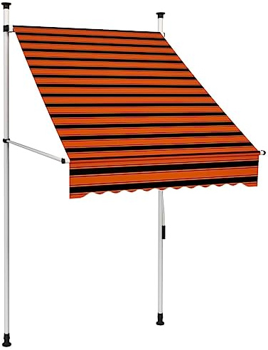 PURADAY Klemmmarkise Handbetrieben 100 cm Breit Orange und Braun Stoff Einziehbare Markise Wasser- und Schmutzabweisende Sowie UV- und Wetterbeständige Höhe und Neigungswinkel Einstellbar