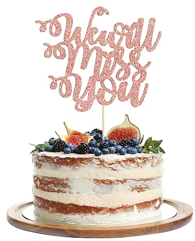 1 Pack We Will Miss You Cake Topper Glitter Heart Good Luck Cake Pick for Job Change Going Away Farewell Retirement Graduation Theme Party Cake Decorations Supplies Rose Gold