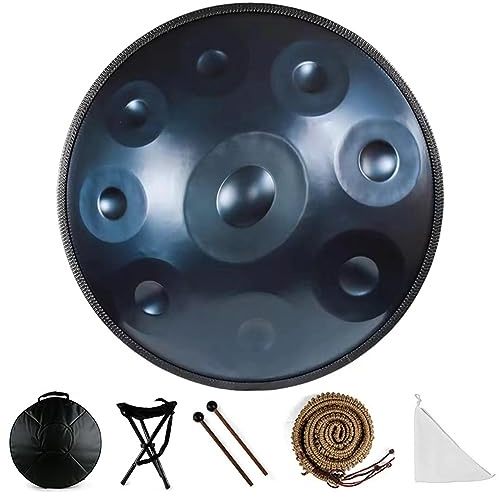 Handtrommel 9/10/12 Noten Edelstahl Handpan Drum Kurd Minor 440 Hz Mit Weicher -Tasch, 56 Cm Handpan-Drum-Instrument Für Erwachsene Percussion (Color : Blue - 9 Notes)