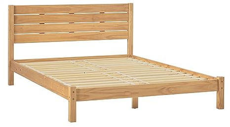 Walker Edison Ayla Boho Slatted Headboard Queen Bedframe, Queen Size, Natural Pine