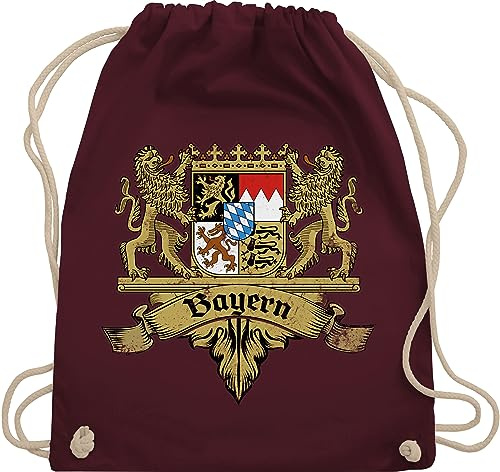 Turnbeutel Rucksack - Kompatibel mit Oktoberfest Tasche - Bayern Wappen Bayernland Freistaat Bayern - Unisize - Bordeauxrot - trachtenrucksack bayrische bayern, beutel trachtentaschen bayrisch