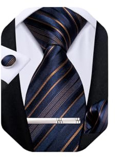 DiBanGu Ensemble de cravate pour homme en soie avec motif rayé et carreaux, mouchoir de poche, boutons de manchette et pince à cravate, ensemble pour mariage et tenue formelle, taille unique