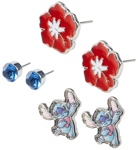Disney Parures de Bijoux Stitch Fille, Collier, Bracelet, Boucles d’Oreilles, Bijoux Enfants Fille, Idée Cadeau Stitch (Multi Clous Oreilles)
