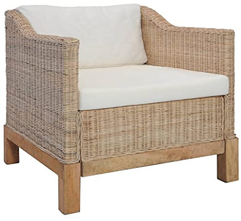 Camerina Sessel mit Auflagen Natur Rattan Armlehnstuhl Esszimmer Schminktisch Stuhl