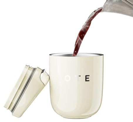 OTE Mini Coffee Travel Mug, Double Walled Coffee Cup 220ml Vacuum Insulated Stainless Steel with Leakproof Lid, Reusable Coffee Cups, BPA-Free, Mini Thermal Mug/to Go Cups for Hot Cold Drinks (Beige)