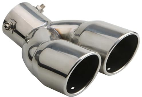 MOCNT Verdicktes Auto Auspuff Endrohr Edelstahl Auspuffblende Endrohr Schalldämpfer Auspuffrohr Universell Auspuffspitze Doppelendrohr Dual Auspuffendrohr Biegen Silber 63mm