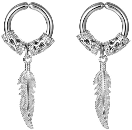 Flongo Fake Ohrringe ohne loch: Damen Huggie Hoop Feder ohrclips schwarz gold silber Creolen ohne ohrloch Feather Ohrklemme Ohr Clips Earrings Gothic Edelstahl wikinger Schmuck Geschenk Frauen Herren