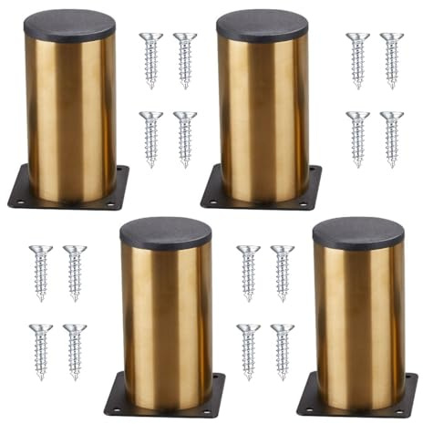 YOYEAH Set om 4 10 cm, möbelfötter, guld, skåpfötter av aluminiumlegering för bord, skåp, soffa, skrivbord, robusta möbelben för att höja byråer, skänkar och skåp
